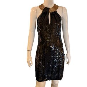 A.J. Bari Silk Sequin Dress with Gold Collar